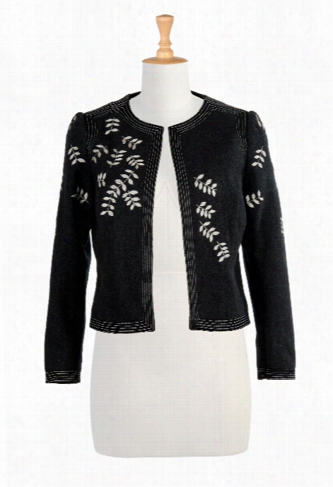 Eshakti Wmen's Leaf Embellished Wool Blend Jacket