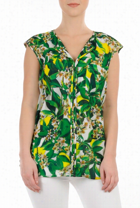 Eshakti Womn's Notch Neck Tropical Print Cepe Blouse