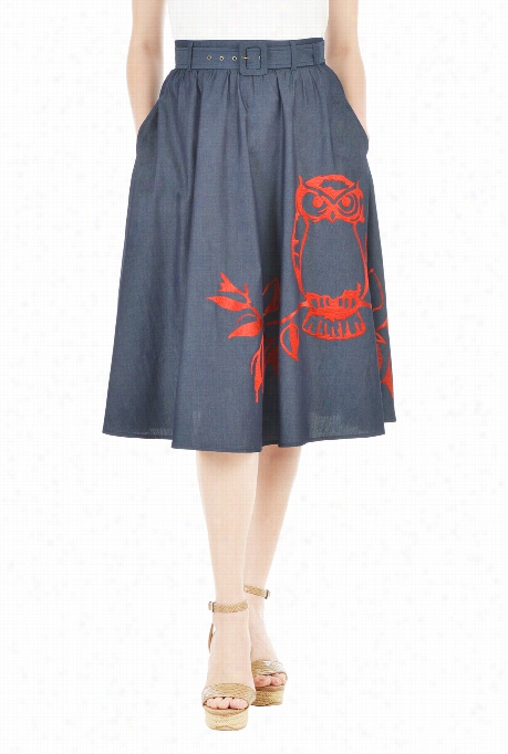 Esakti Women's Owl Embellished Indigo Chambray Skirt