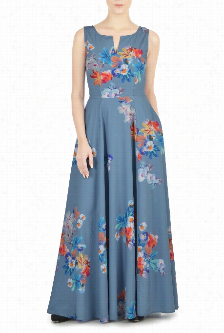 Eshakti Women's Painted Floral Crepe Maxi Dress