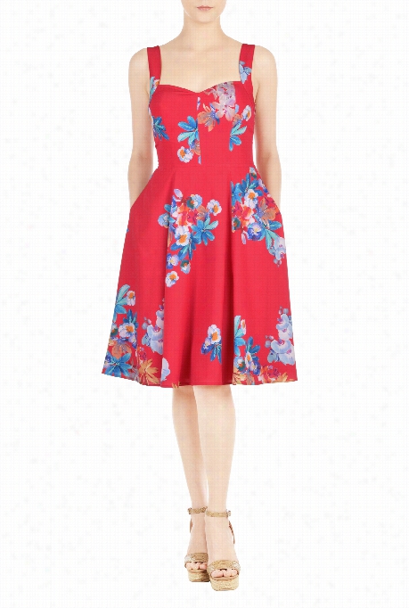 Eshakti Women's Painnted Floral Sweetheart Crepe Dress