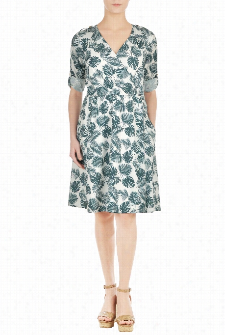 Eshakti Women's Palm Print Crepe Faux Fold Dress