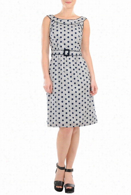 Eshakti Women's Piped  Tri M Polka Dot Print Ddresss