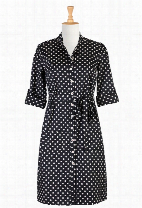 Eshakti Women's Polka Dot Cotton Satin Shirtdress