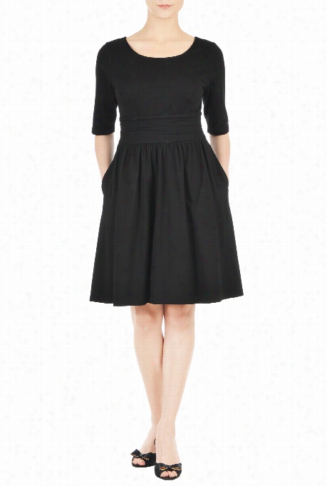 Eshaktiw Omen's Ruched Waist  Cotton Knit Dress