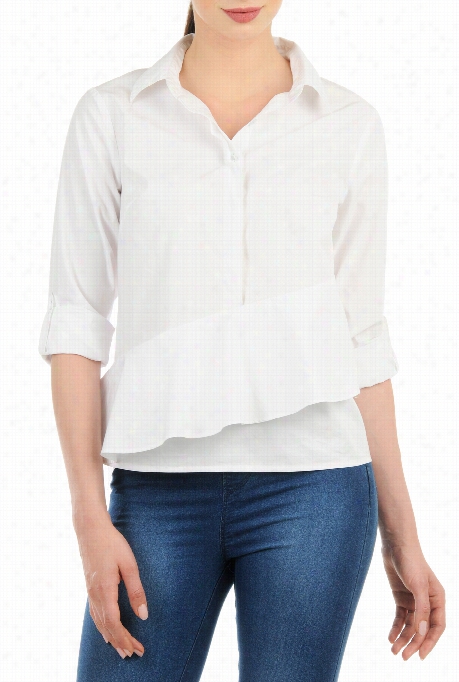 Eshakti Women's Ruffle Front Whi Te Cotton Shirt