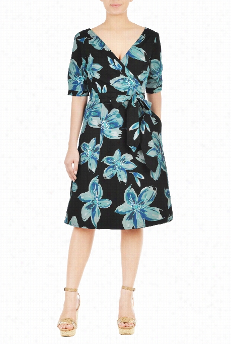 Eshakti Woen's Sash Tie  Floral Mark Wrap Dress