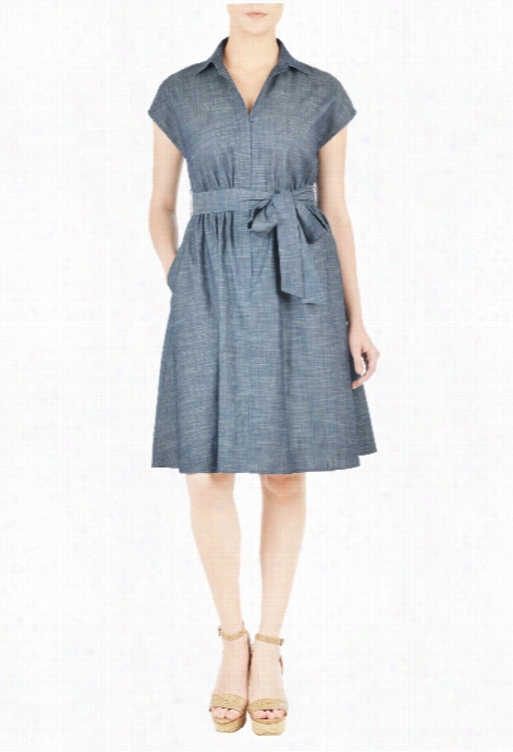 Eshakti Women's Sash Unite Ndigo Chambray Dress