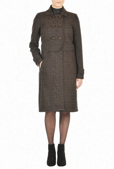 Eshakti Wom En's Sallop Trim Two Layer Plaid Tr Ench Coat