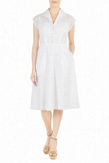 Eshakti Wo Meen's Shawl C Ollar Cotton Eyelet Shirtdress