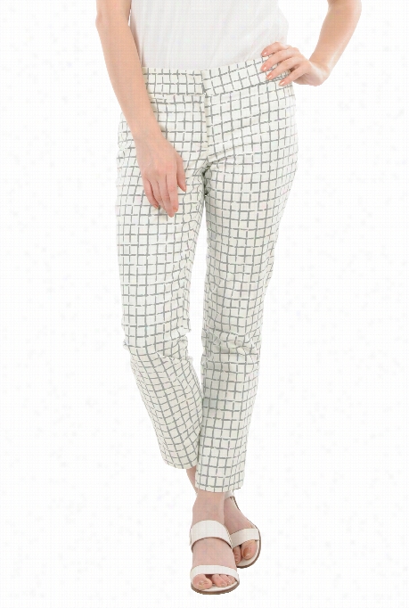 Eshakt Iwomen's Stretch Chalk Check Print Ankle Pants