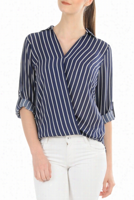 Eshakti Women's Stripe G Eorgette Surplice Blouson Top