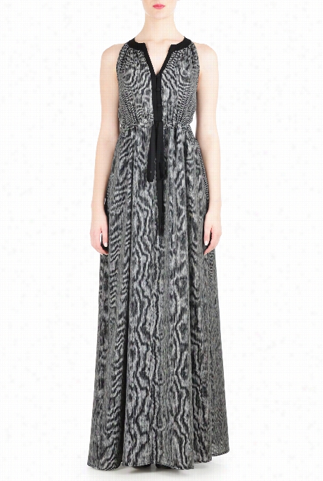 Eshakti Wwoomen's Stripe Print Drawstring Waist Maxi Dress