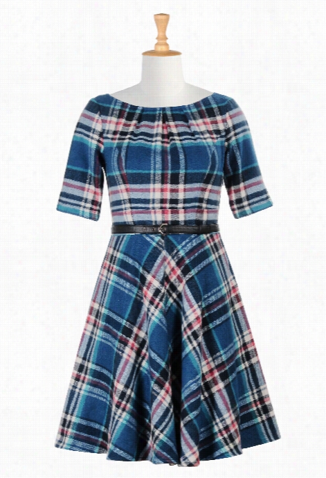 Eshakti Women's Tartan Wool Blend A-line Dress