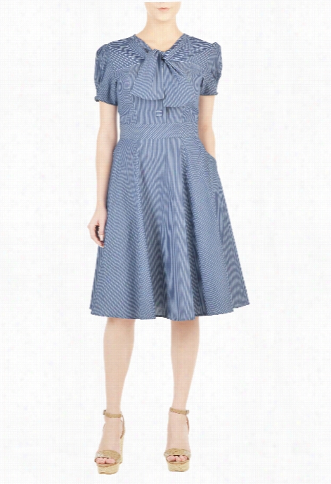 Eshakti Women's Tie-neck Chambray Stripe Dress