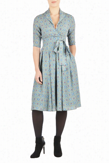 Eshakti Womenn's Tile Print Crepe Bow Tie Dress