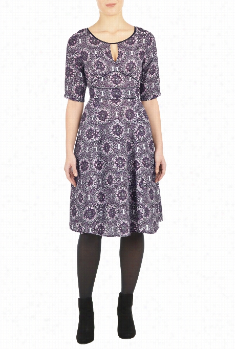 Eshakti Women's Tile Print Crepe Keyhole Dress