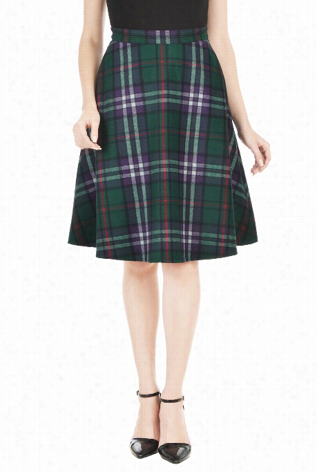 Eshakti Women's Trapunto Trim Wool Mingle Plaid Skirt