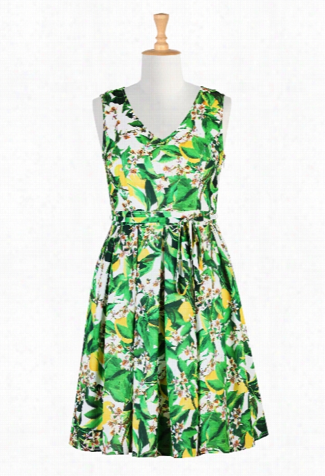 Esshakti Women's Tropical Print Sash Tied Dress