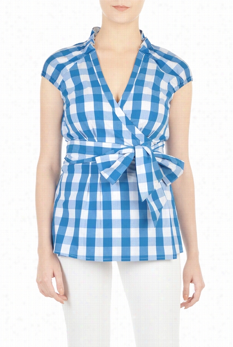 Eshakti Women'st Ruly A Wrap Gingham Check Blouse