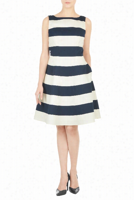 Eshakti Women's Two Tone Banded Stripe Poplin Dress