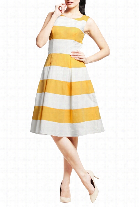 Eshakti Women's Two Tone Banded Stripe Stretch Poplin Dress