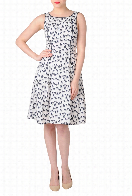 Eshakti Women's Two Tone Bird Print Cotton Dress