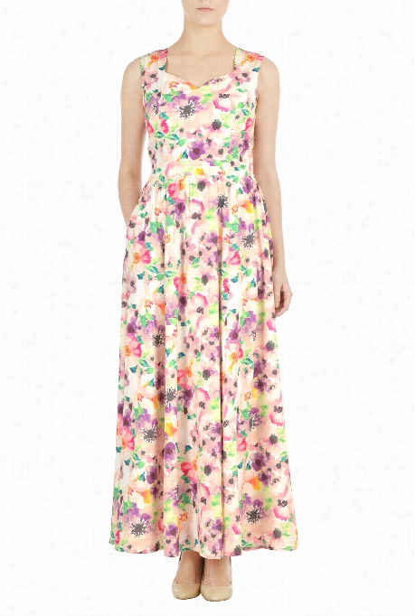 Eshakti Women's Washed Floral Print Crepe Maxi Dress