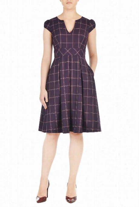 Eshakti Women''s Windowpane Check Notch Neck Drss