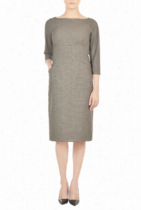 Eshakti Women's Wool Blend Fine Houndstooth Check Empiire Seamed Dress