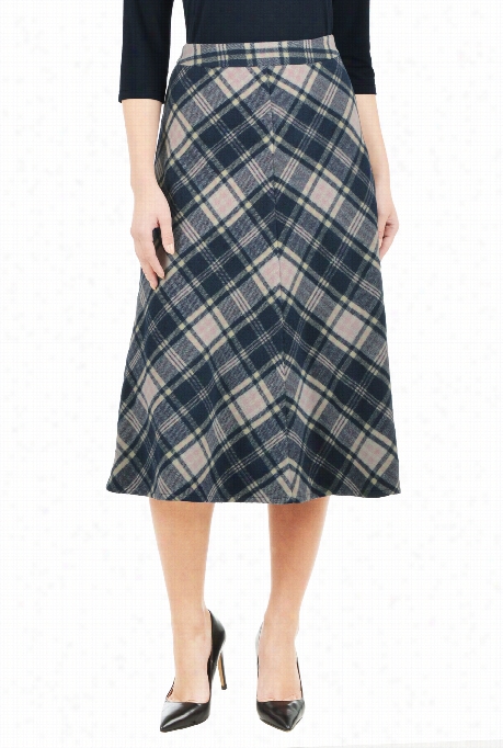 Eshakti Women's Wool Plaid A-line Midii Skirt