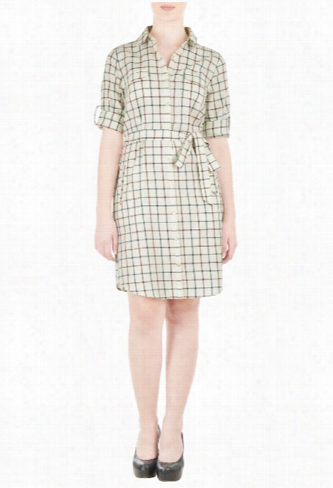 Eshakti Women's Woven Twill Check Cotton Shirtdress