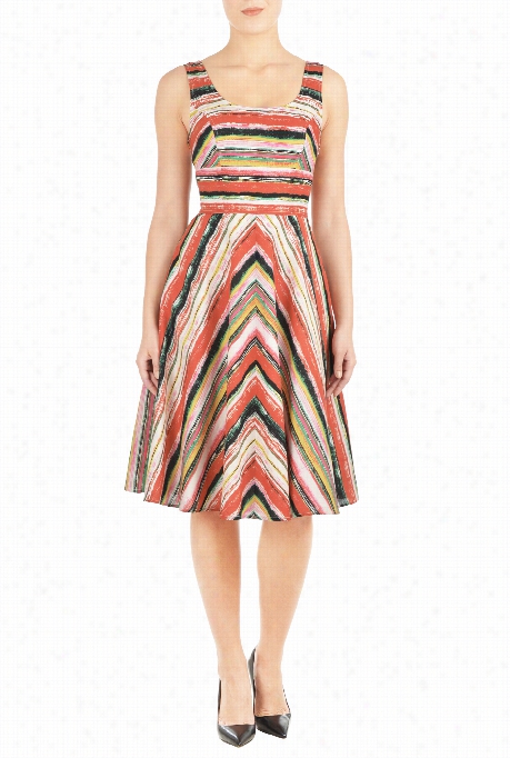 Eshakti Women's Abstract Stripe Print Seamed Empire Dress