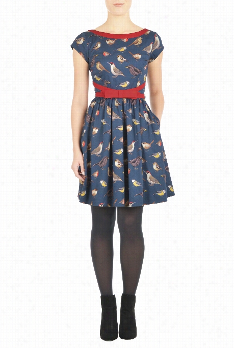 Eshakti Wwomen's Bird  Digital Print Bow Tie Dress