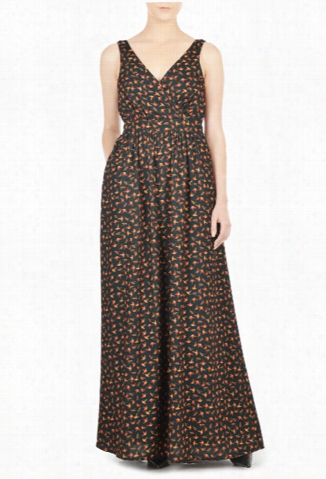 E Shakti Women's Bird Print Crepe Empire Waist Maxi Dress