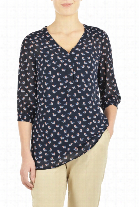 Eshakti W Omen's Bird Rint Crepe Tunic Shirt