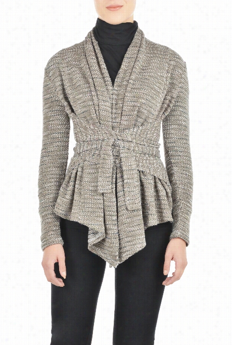 Eshakti Women's Boucle Stripe Knit Sash Tie Cardigan