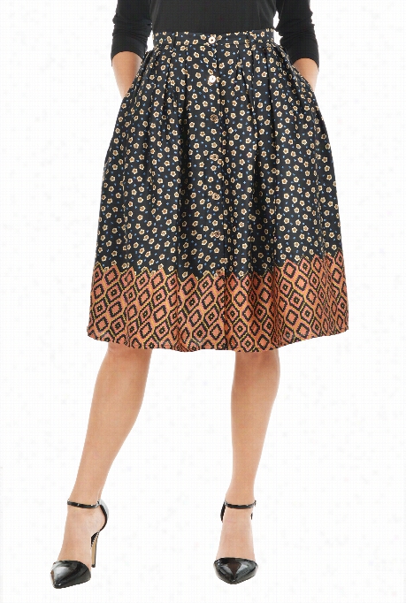 Eshakti Women's Button Front Floral Graphic Skirt