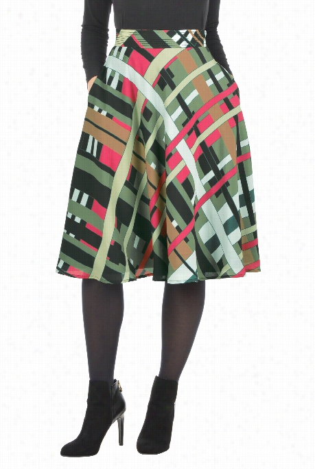 Esh Akti Women's Check Print Crepe Full Skirt