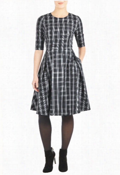 Eshakti Women's Cotton Check Buttoned A-line Dress