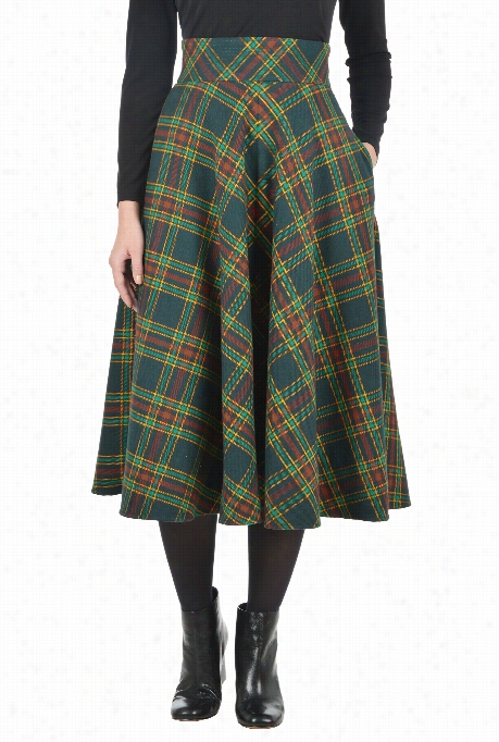 Eshakti Women's Cotton Flannel Plaid Full Skirt
