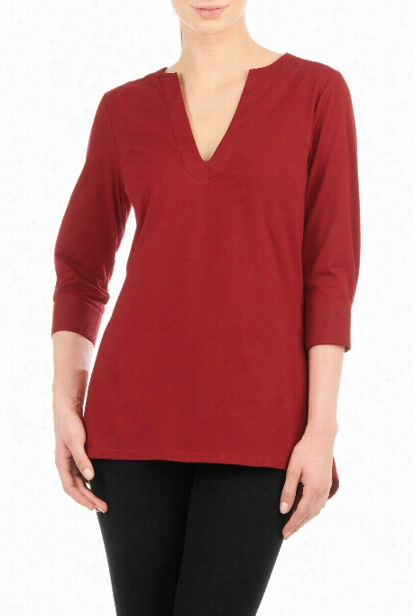 Eshakti Women's Cotton Knit  Split Neck Top