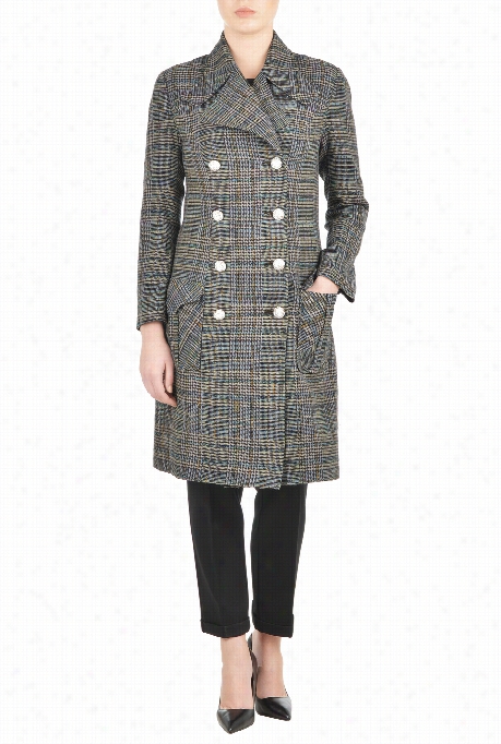 Eshakti Women's Double Breasted Houndstooth Wool Blend Coat