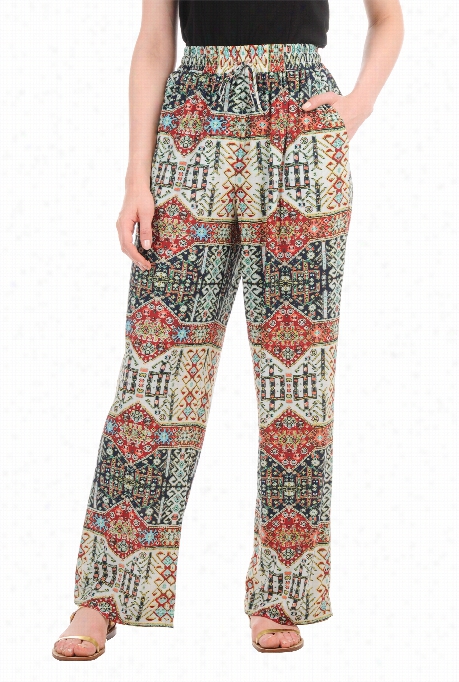 Eshakti Women's Drawstring Mosaic Prin T Crepe Pants