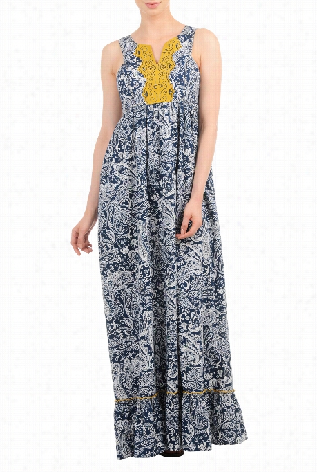 Eshakti Woen's Embellished Bb Paisley Print Maxi Dress