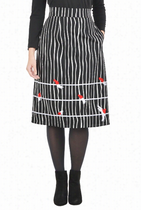 Eshakti Women's Embellished Bird Stripe Print Skirt