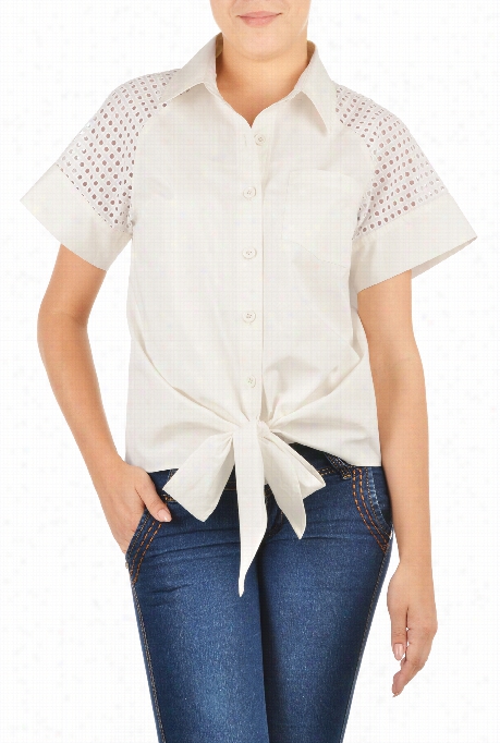 Eshaktiwomen's Eyelet Sleeve Cotton Poplin Shirt