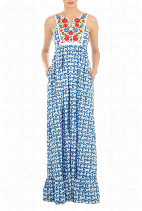 Eshakt I Women's Floral Bib Otton Print Maxi Drss