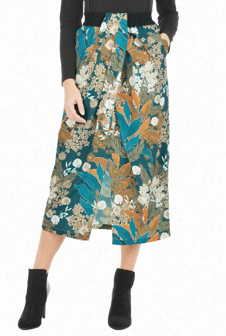 Eshakti Women's Floral Digital Print Drape Front Skirt