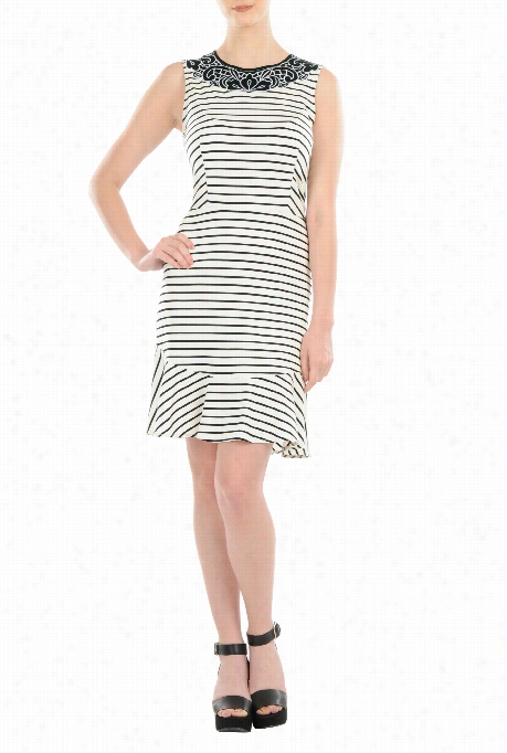 Eshakti Women's Floral Neck Jersey Stripe Sheath Dress